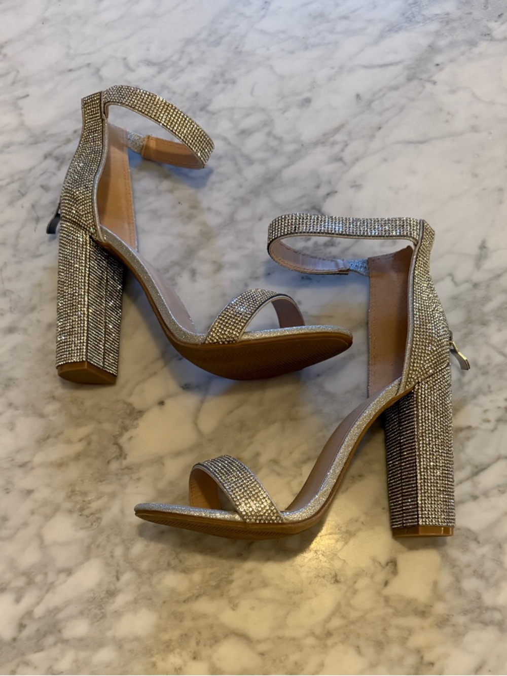 Wild Diva Bejeweled High Heel Sandals with Ankle Strap
